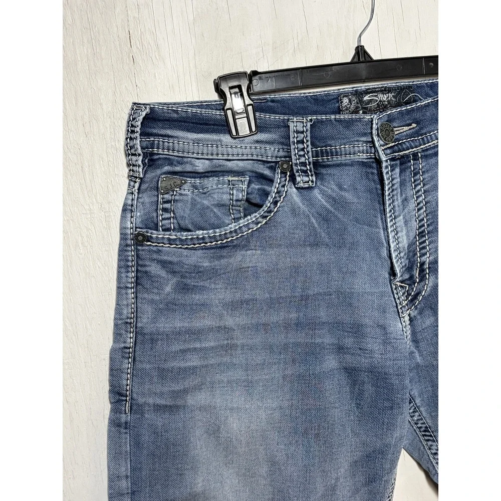 Mens SILVER ZAC Jeans Blue Cotton Blend Stretch Denim Pants Size 36x34